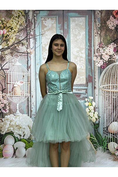 Lidya Kids TAŞ DETAYLI ÖNÜ KISA ARKASI UZUN ELBİSE