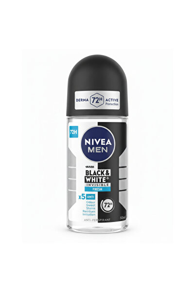 NIVEA Deodorant Roll-On Men Invisible Fresh 72h, 50 ml, Black & White