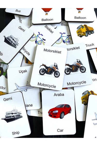 HomeJamin Ahşap Eşleştirme Kartları Zeka Oyunu Taşıtlar ingilizce Türkçe Oyun...