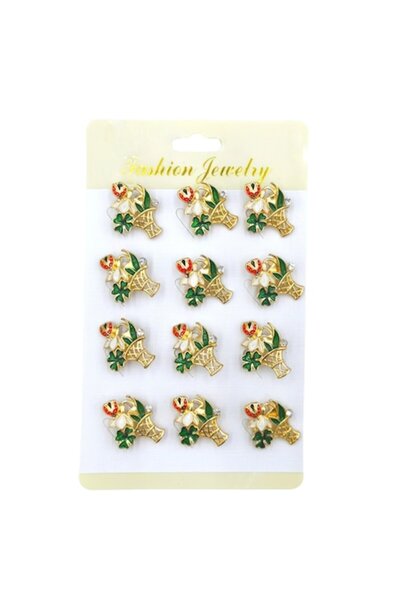 OEM Set of 12 Clover Brooches, NEVERMORE, Clover with Snowdrops, 2.5cm, Gold