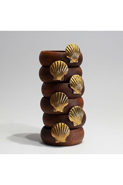 iQey Home وعاء خشبي للوجبات الخفيفة مكون من 6 قطع مع تفاصيل على شكل صدفة ذهبي...