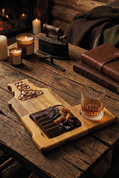 MiniVagon Doğal Ahşap Viski ve Çerez Sunum Tabağı - Özel Tasarım Sunum Standı