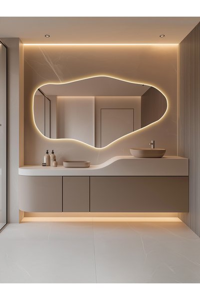 Mirze Life Asimetrik Led Işıklı Banyo Aynası - Gün Işığı Ledli Duvar Aynası -...