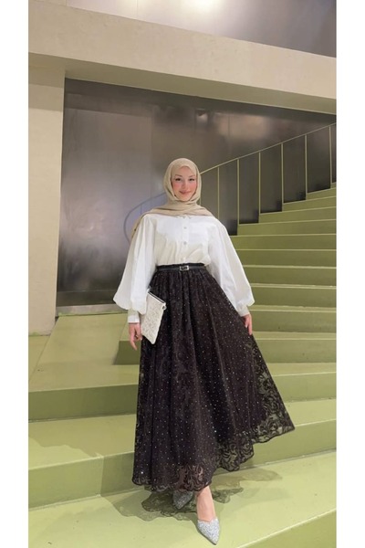 ZARERA Taşlı Tül Flok Etek