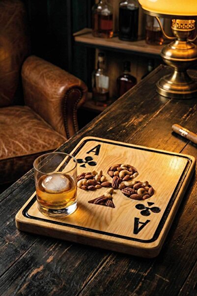 MiniVagon Doğal Ahşap Sunum Tabağı - İskambil Konsept Dekoratif Çerezlik ve İ...