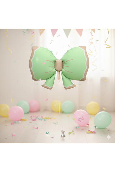 DODOMAR بالون من رقائق الفويل الأخضر بتصميم فيونك ريترو مقاس 92 × 58 سم - بال...