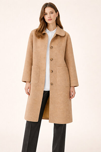 Kirazgym Women's Coat with Buttons and Pockets - Mink
