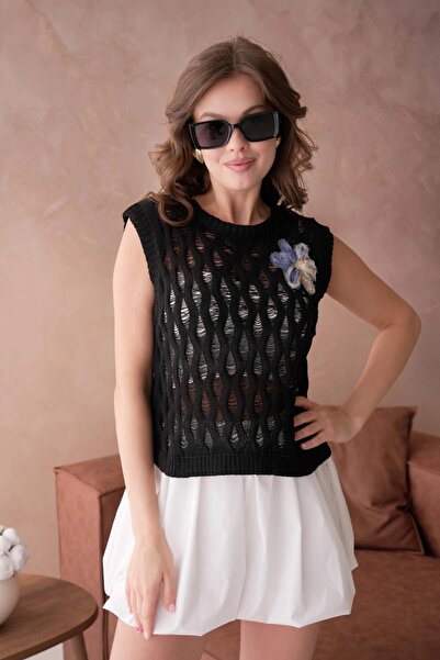 Park Karon Women's Crew Neck Openwork Knitwear Blouse 8257Sw