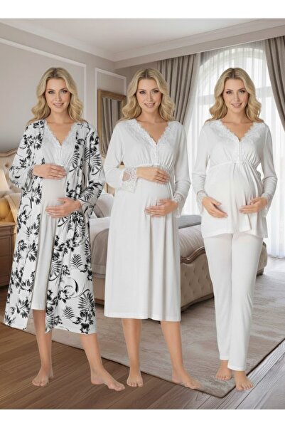 Lohusa Homewear Γυναικείο σετ πιτζάμες νυχτικό με μακρυμάνικο σχέδιο με κουμπ...