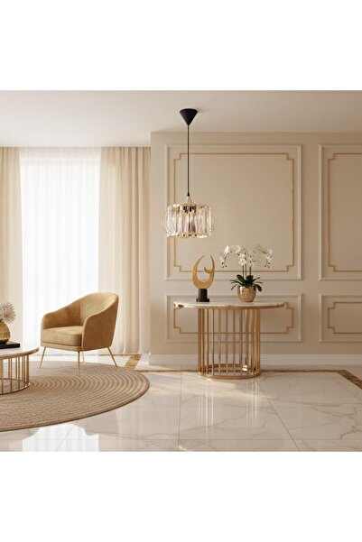 Elizim Home Lighting Kristal taşlı tekli gold avize