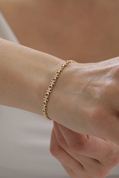 YAVUZ KUYUMCULUK 14 Ayar Altın Yarı Taşlı Modern Bileklik