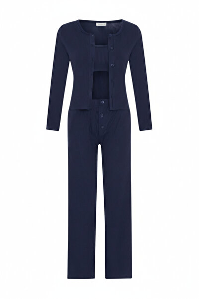AQUELLA Betsy Navy Blue 3-Piece Pajama Set