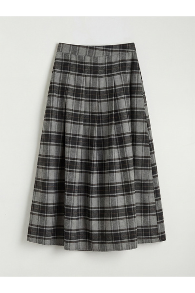 LC Waikiki Siyah Yüksek Bel Ekose Pileli Etek