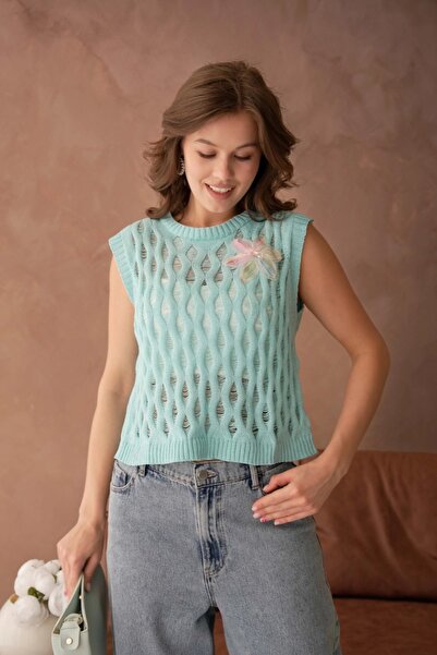 Park Karon Women's Crew Neck Openwork Knitwear Blouse 8257Sw