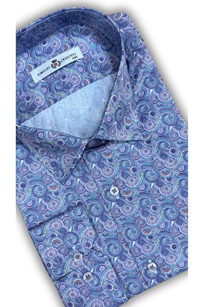 MDZ COLLECTION Mor Lila Karışık Desenli Uzun Kollu Regular Kesim Erkek Gömlek