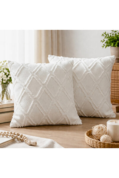 ZEGPAR Cushion Cover with Zipper 2 Pieces Cream Cotton Chenille Fabric 43 X 4...