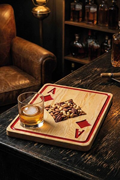 MiniVagon Doğal Ahşap Sunum Tabağı - İskambil Konsept Dekoratif Çerezlik ve İ...