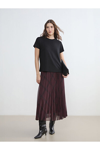 LC Waikiki Sparkling Choices by Shining Store Checked Embroidered Pleated Ski...