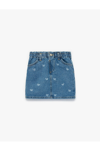 Koton Fustă mini din denim, cu buzunare, cu imprimeu fluturi, din bumbac