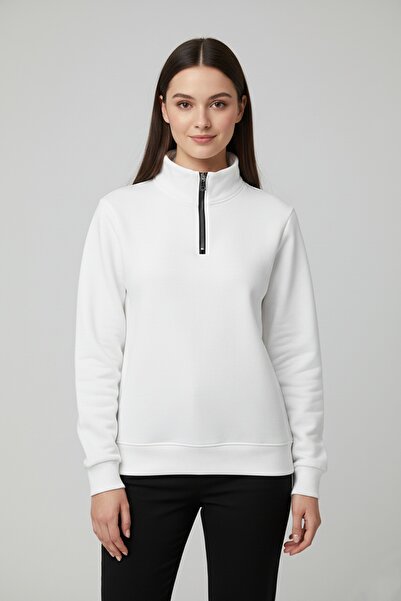 assef سترة نسائية مريحة بسحاب نصف كلي وياقة عالية مصنوعة من القطن ومضادة للتك...