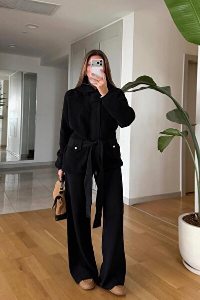 Cockatoo Women's Belted Half Fisherman Cardigan Pants Two-Piece Set & Wide-Le...