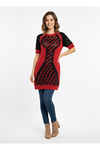 Cockatoo Openwork Patterned Contrast Color Women's Knitwear Dress /Tunic/ Blo...