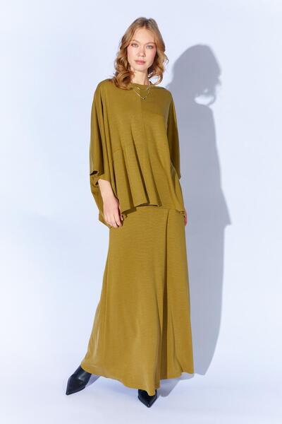 TENA Women's Oil Green 172 Low-Sleeve Blouse and Long Pique Modal Skirt Set