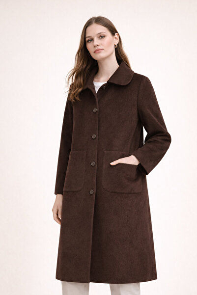 Kirazgym Women's Coat with Buttons and Pockets - Brown