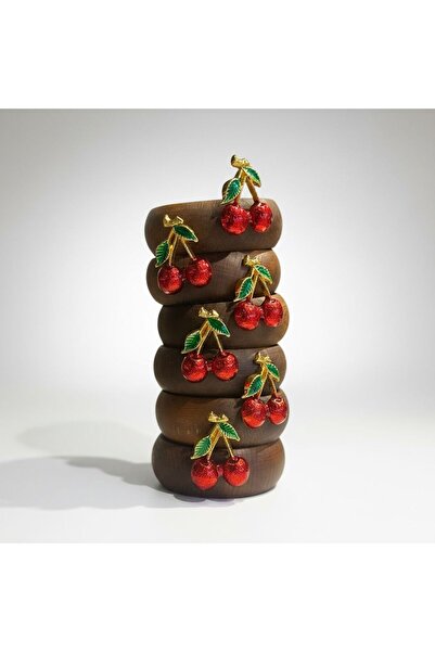 iQey Home وعاء خشبي للوجبات الخفيفة بتفاصيل على شكل الكرز، 6 قطع، مقاس صغير 9 سم