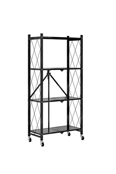Generic 4-Layer Foldable Storage Rack With Wheels Black - 125x70x35 CM