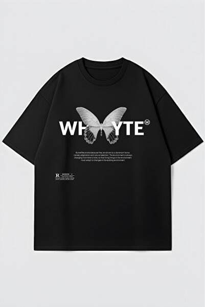 Cool mans تي شيرت أسود بطبعة فراشة بيضاء بتصميم ستريت وير