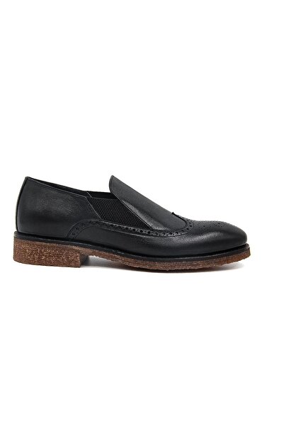 VİYA 489 Men's Genuine Leather Rubber Classic Shoes - Black
