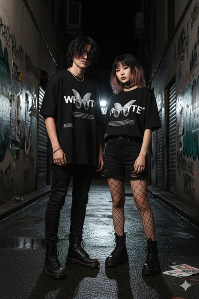 FUWEAR Μπλουζάκι Grunge Design Oversize Μαύρο Χτενισμένο Βαμβακερό - Unisex