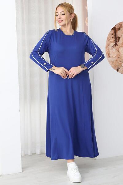 Siyezen Plus Size Basic Dress with Stripe Detail