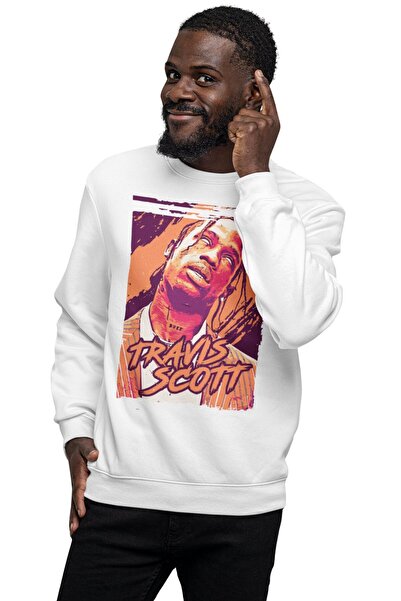 Fuddy Moda سويت شيرت بدون قلنسوة مطبوع عليه ترافيس سكوت قصة فضفاضة ريترو للجنسين