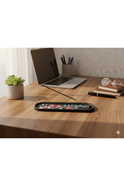 3D TASARIM 24 cm Black Edition - Kırmızı Çiçekli Dekoratif Tütsülük