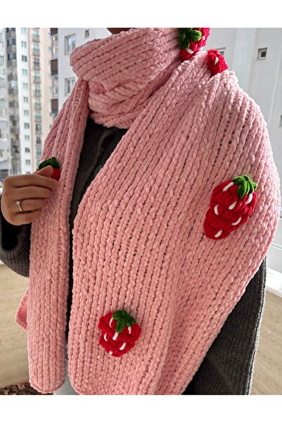 Hobihanem Tuhafiye Çilekli El Örgüsü Atkı