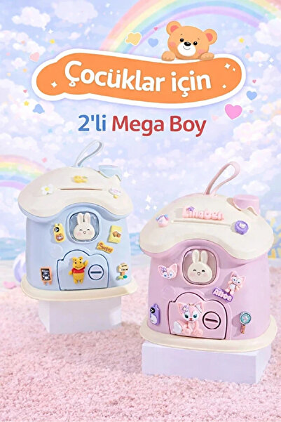 Rosemor 2 Adet Kumbara Mega Boy Sevimli Kawai Tarz Mavi Pembe Renk Ev Baca Ku...