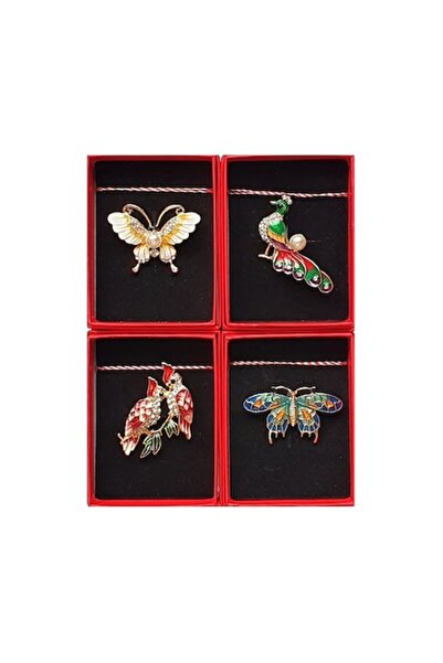 OEM Set de 4 broșe cu cristale și perle - modele fluturi și păsări