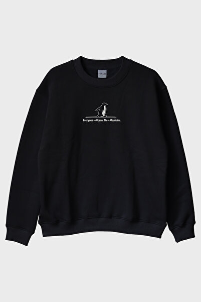 NUUGG Penguin Mountain Love Black Crew Neck Sweatshirt