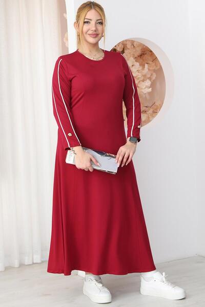 Siyezen Plus Size Basic Dress with Stripe Detail