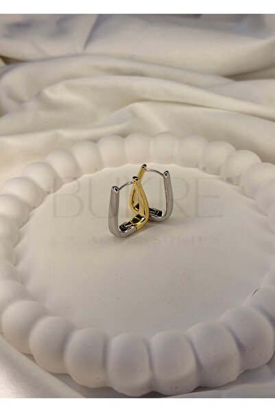 stainles steel Paslanmaz Çelik Silver-Gold Çift Taraflı Kare Küpe