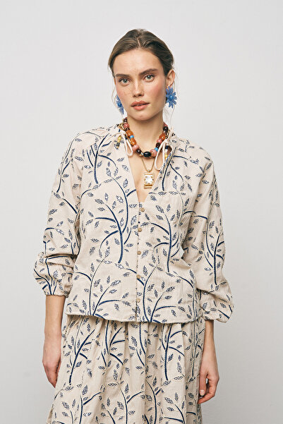 Orfeo Negro Дамска ботаническа линия Блуза с бродерия и балонни ръкави в бохе...