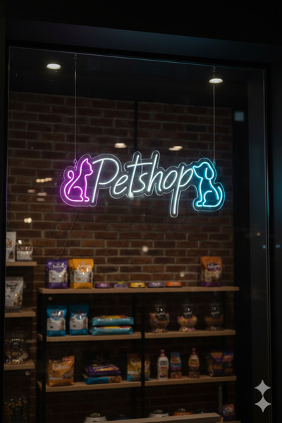 dekoraven Petshop Logo Tasarım Neon Tabela - Evcil Hayvan Mağazası Dekoratif ...