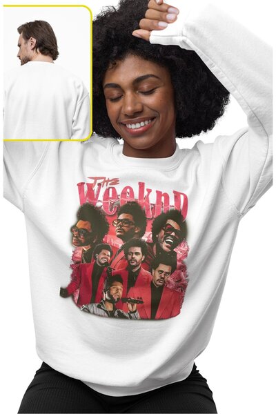 Fuddy Moda Hanorac unisex supradimensionat The Weeknd, roșu, imprimat, cu gul...