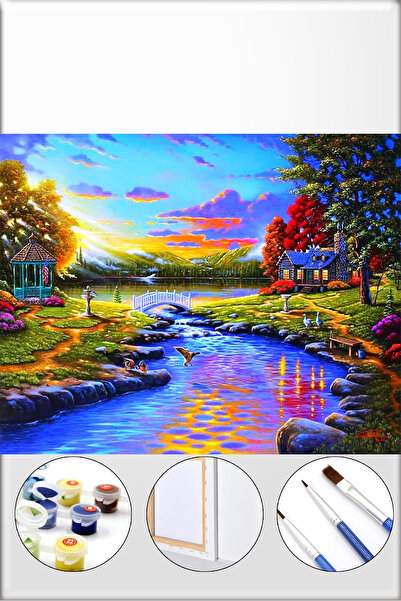 İZSA HOBİ Sayılarla Boyama Hobi Seti 40x50 Çerçeveli Numaralı Tuval Fırça Boy...