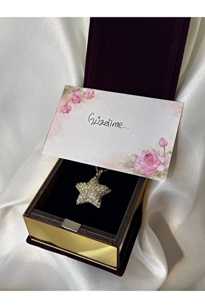 lotusbybuket Çelik Gold Zirkon taşlı yıldız kolye