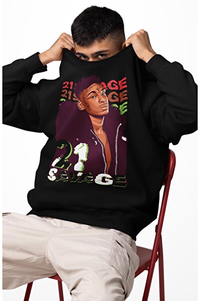 Fuddy Moda Hanorac unisex supradimensionat, cu imprimeu Rapper 21 Savage, cu ...