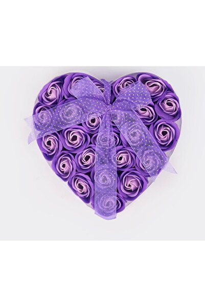 OEM Purple Soap Flowers Box 24 pcs, Heart Shape, with Bow 18 x 18 cm