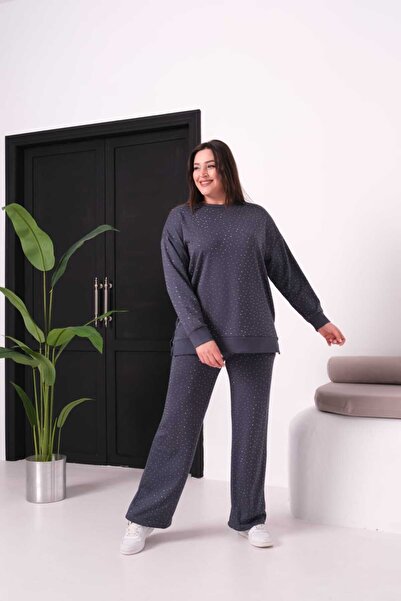 Esina Women's Modal Fabric Pipe Leg Tracksuit Set with Stone Detail